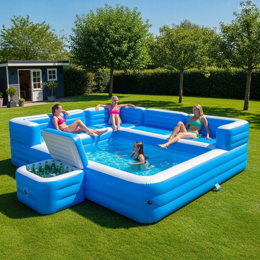 Inflatable Pool with Integrated Lounge and Cooler